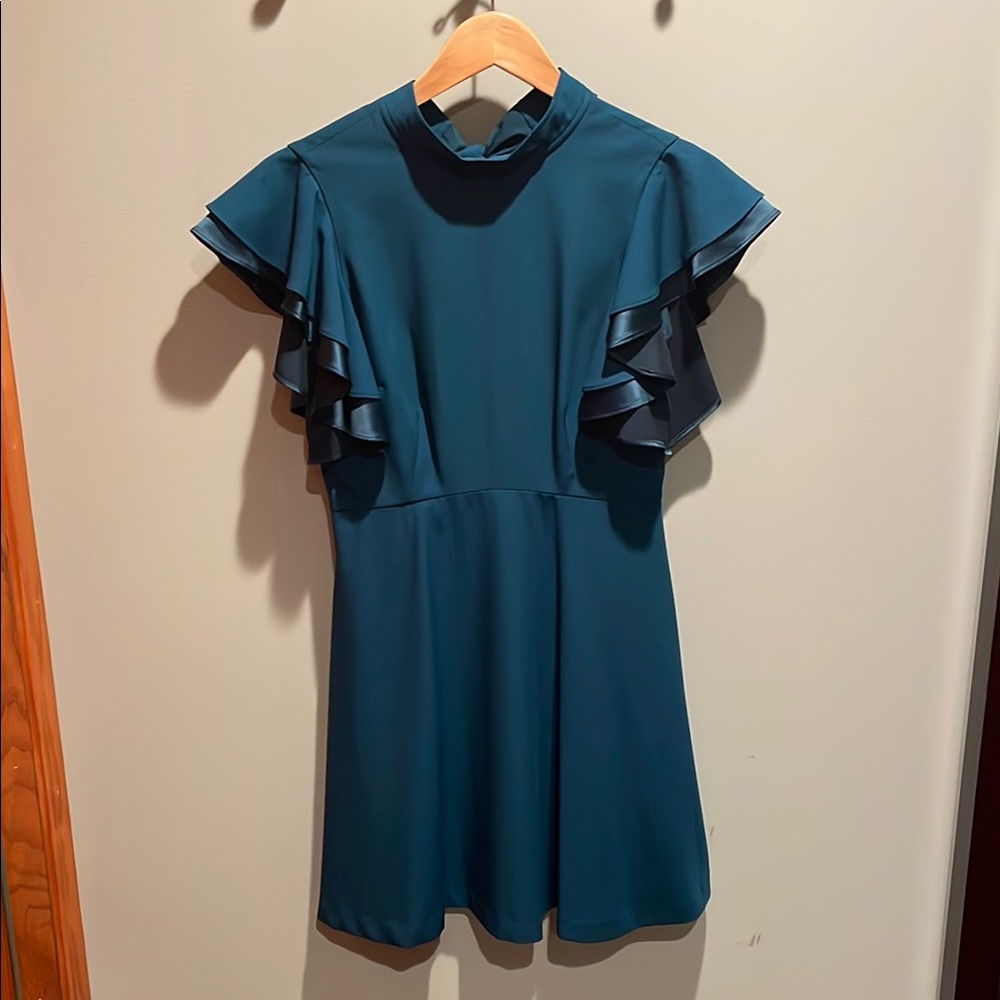 Chelsea28 Elegant Teal Ruffle Sleeve Dress